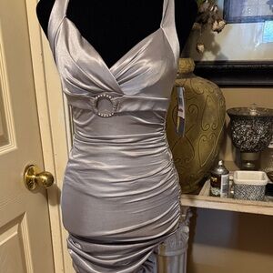 Elegant Silver Ruched Dress